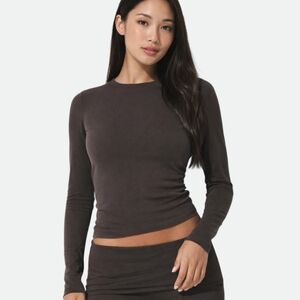 Skims Cotton Jersey Long Sleeve T Shirt Top Iron Brown Xlarge NWT